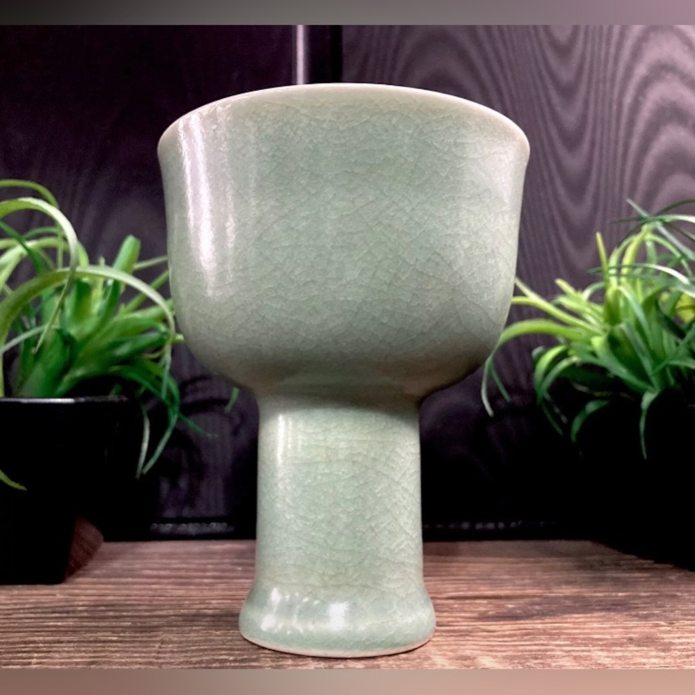 Rare Vintage Chinese Celadon Green Glazed Stem Cup - Picture 10 of 11